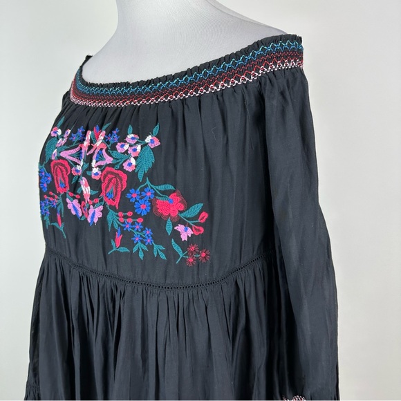 Free People Sunbeams Embroidered Off The Shoulder Boho Mini Dress Size XS - Picture 9 of 14